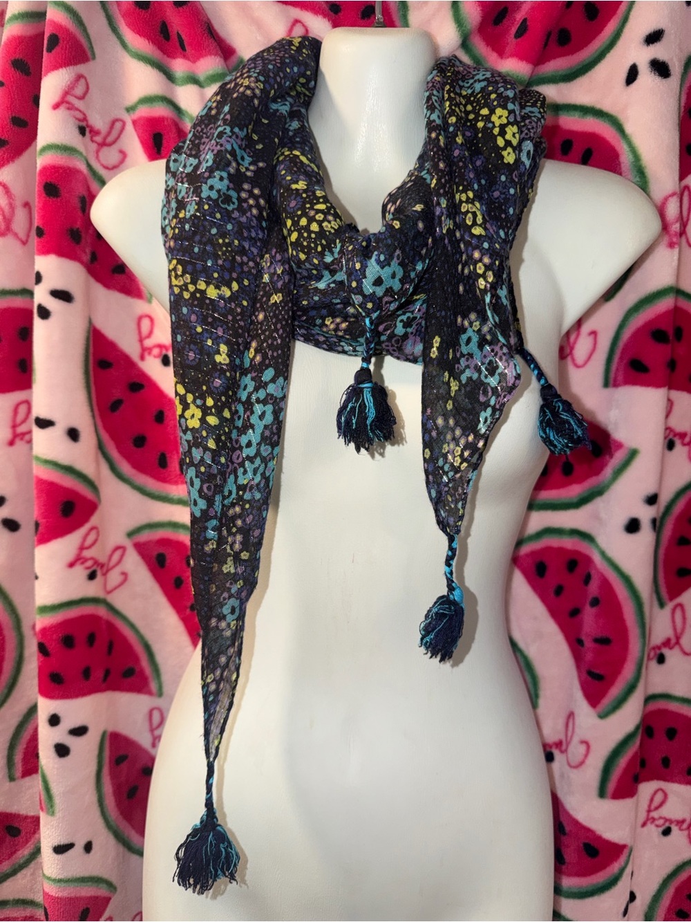 💙💜 Floral Tassel Scarf